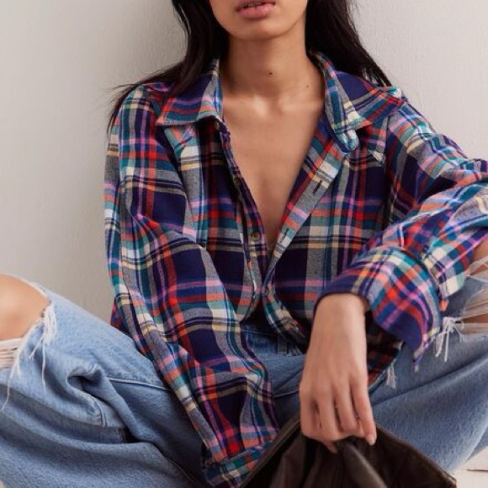 we the free girl meets boy plaid flannel shirt❤️💙